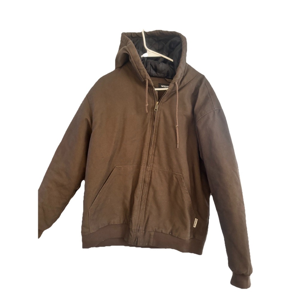 Wolverine Insulated  Work Jacket RN#119414 Size Large Brown Hooded Zip Chore EUC